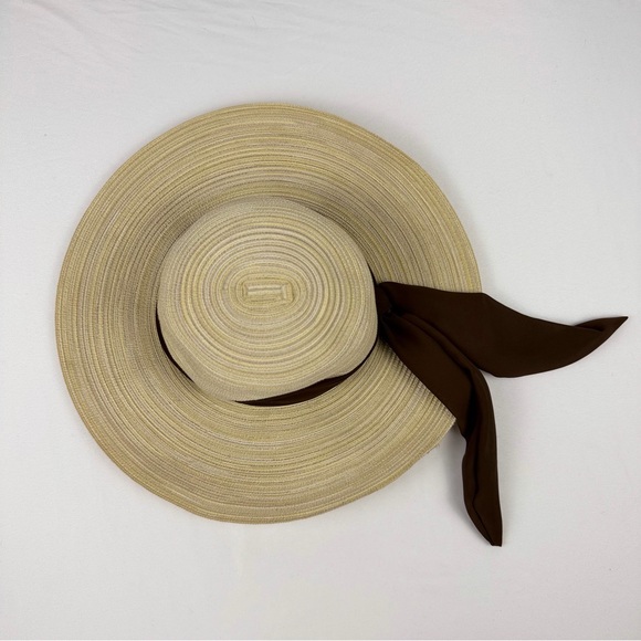 San Diego Hat Company Wide Brim Beige Blend Sun Hat Brown Scarf Tie OS - Picture 8 of 11